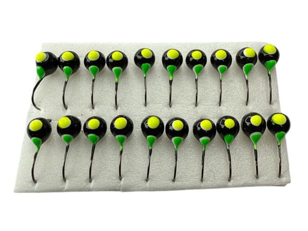 Мормышка Вольфрамовая Владимирская Шар Граненый с кембриком - Крашеный - 4 мм - 0.6 г - Чёрный с желтой и зеленой точками - Арт.637