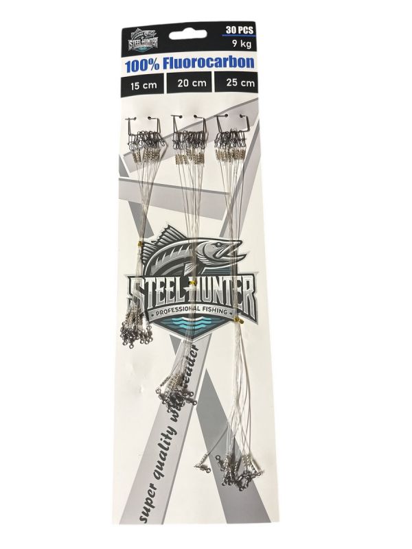 Набор поводков "Steel Hunter" Fluorocarbon 15см/20см/25см - 30 шт/уп