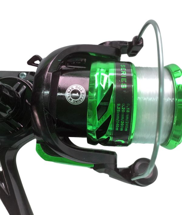 Набір спінінгіста (спінінг+котушка+коробка з наживками) - Зелений