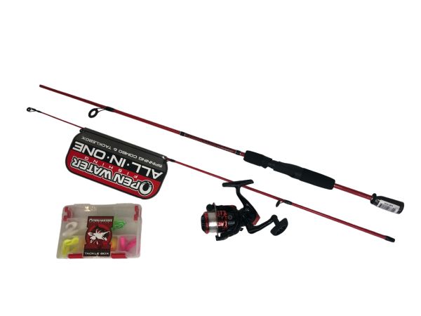 Набір спінінгіста (спінінг+котушка+коробка з наживками) - Червоний