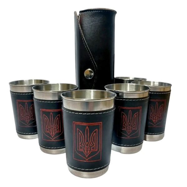 Набор стаканов из нержавеющей стали обтянутых кожей Украина JB-02 - 6 шт. x 180 мл - В кожаном чехле - Китай