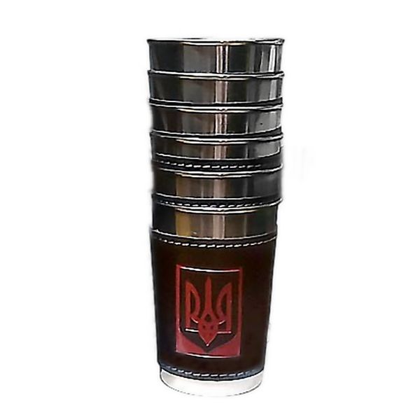 Набор стаканов из нержавеющей стали обтянутых кожей Украина JB-02 - 6 шт. x 180 мл - В кожаном чехле - Китай