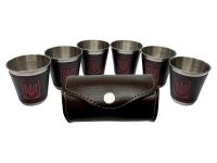 Набор стопок из нержавеющей стали обтянутых кожей Украина JB-01 - 6 шт. x 75 мл - В кожаном чехле - Китай