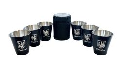 Набор стопок обтянутых кожей "Украина" - PM-20-6 - В кожаном чехле - 6 шт.