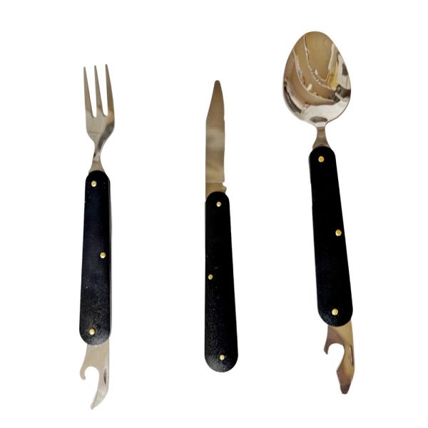 Набор туристический Traveler 3в1 (ложка, вилка, нож) - 8003 - Металический - Чёрный