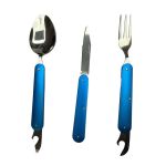 Набор туристический Traveler 3в1 (ложка, вилка, нож) - 8003 - Металический - Синий