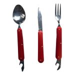 Набор туристический Traveler 3в1 (ложка, вилка, нож) - 8003 - Металический - Красный