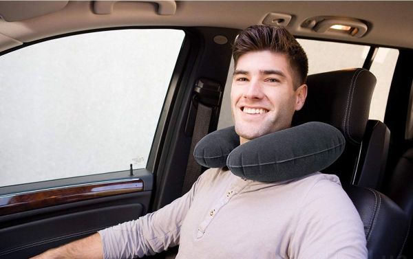 Надувная флокированная подушка Intex - Подголовник - Черная - 68675