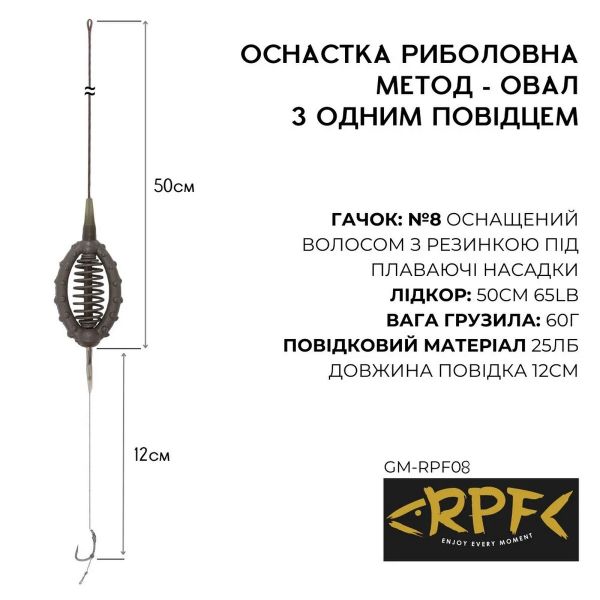 Оснащенный Монтаж Метод-Овал с одним крючком №8 оснащенным волосом gm-rpf08
