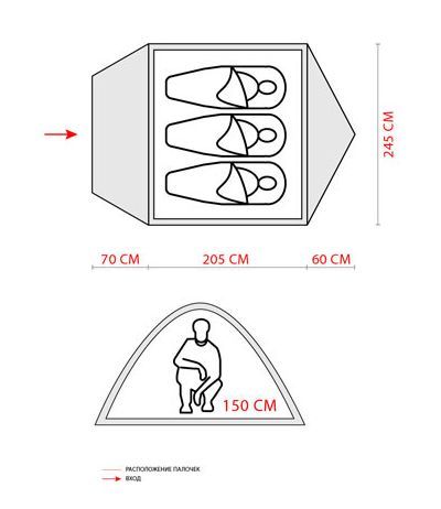 Палатка 3-х местная Green Camp на 2 входа - GC1011-2