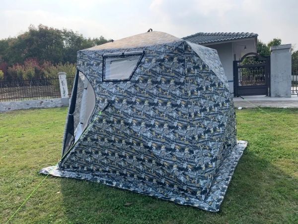 Палатка-куб зимняя четырехслойная Mircamping 2019 - Белый Камуфляж - Мобильная баня - С полом