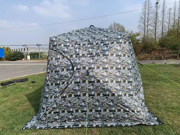 Палатка-куб зимняя четырехслойная Mircamping 2019 - Белый Камуфляж - Мобильная баня - С полом