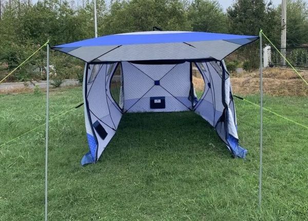 Намет Mircamping 2023 - Напівавтомат - 8-місна - Зимова - Тришарова - З підлогою - Мобільна лазня