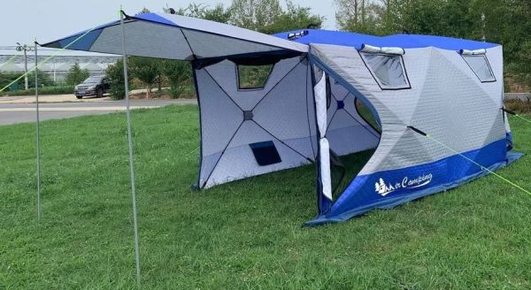 Намет Mircamping 2023 - Напівавтомат - 8-місна - Зимова - Тришарова - З підлогою - Мобільна лазня