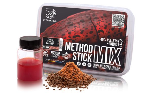 Пеллетс Interkrill Method Stick Mix 400 г + Ликвид Криль-Скопекс-Кальмар 50 г