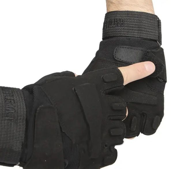 Рукавички тактичні ЗСУ - З відкритими пальцями - М'яка кістка - Чорний