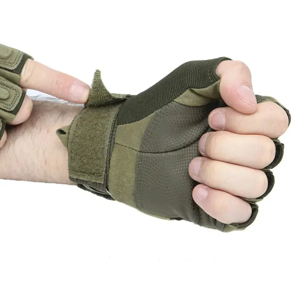 Перчатки тактические ВСУ - С открытыми пальцами - Мягкая кость - Хаки