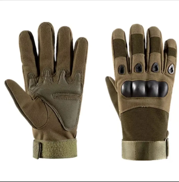 Рукавички тактичні - Закриті пальці - Посилений протектор - Карбонова вставка - Хакі