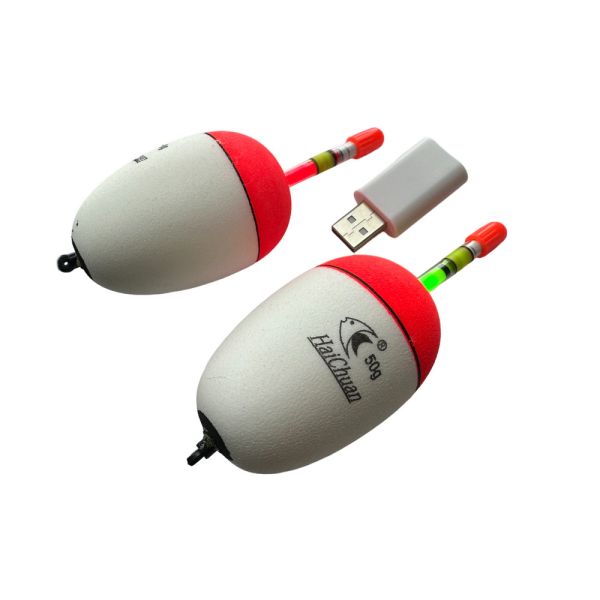 Поплавок живцовый EVA на аккумуляторе - 2 батарейки + USB зарядка - Бело-красный