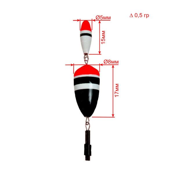 Поплавець для зимової риболовлі Fishing Roi (M02) - 0,5 г - 15xØ5 мм + 17хØ8 мм