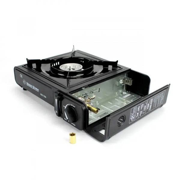 Плита портативная газовая HAPPY HOME BDZ-155-A - Двойного действия - С адаптером - В кейсе