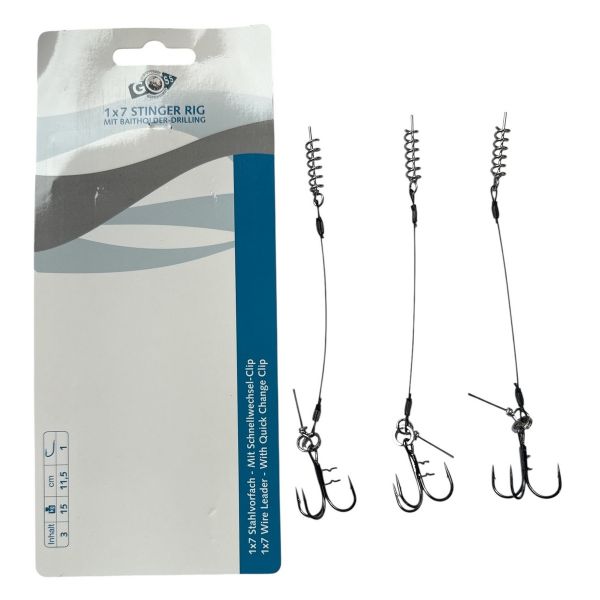 Поводок Goss для оснастки силикона Stinger Rig 1x7 - 11,5 см - Тройник №1 - 15 кг - 1 шт.