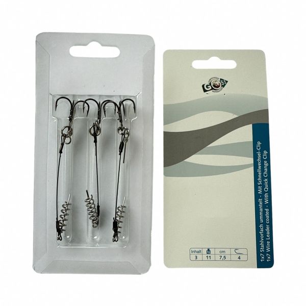 Поводок Goss для оснастки силикона Stinger Rig 1x7 - 7,5 см - Тройник №4 - 11 кг - 1 шт.