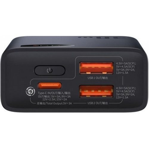 Повербанк Baseus (PPAD050) 20000mAh 30W Adaman2 Digital Display Fast Charge Power Bank With Simple Series Charging Cable USB to Type-C 3A 0.3m Black) - PPAD050001 - Чорний