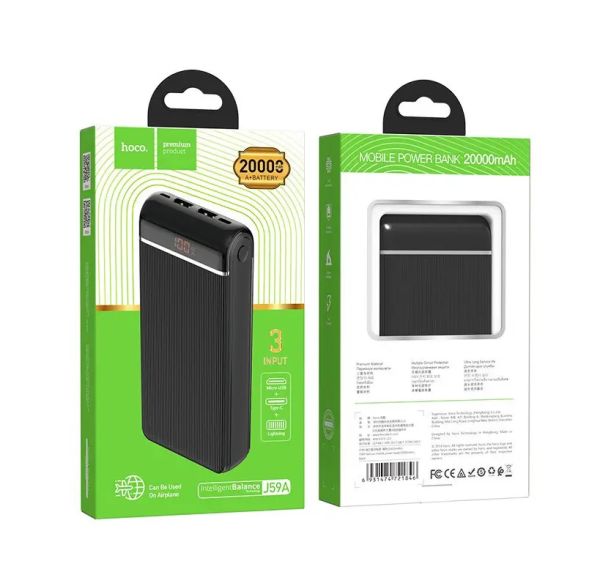 Повербанк (Power Bank) HOCO J59A - 20 000 mAh - LED цифровий дисплей - Чорний