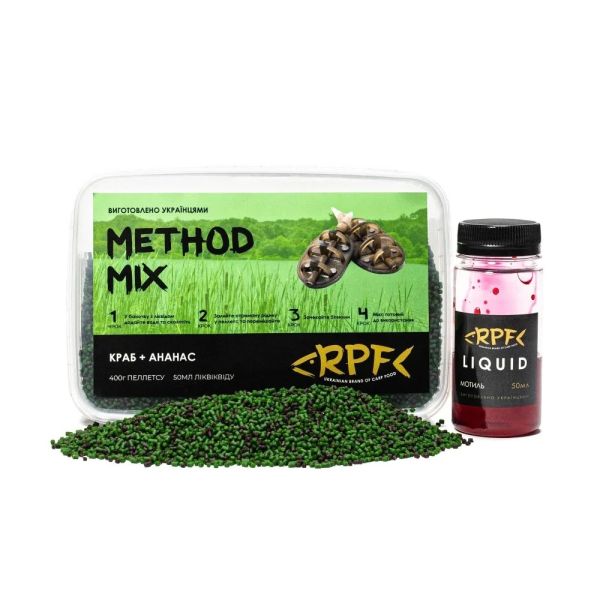 Прикормка RPF Метод-Микс 2в1 "Classic" - Краб+Ананас - 400 г пеллетса Ø2 мм + 50 мл ликвида