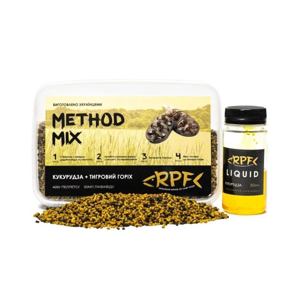 Прикормка RPF Метод-Микс 2в1 "Classic" - Кукуруза+Тигровый Орех - 400 г пеллетса Ø2 мм + 50 мл ликвида