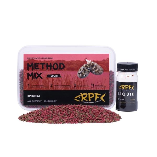Прикормка RPF Метод-Микс 2в1 "Sport" - Креветка - 400 г пеллетса Ø2 мм + 50 мл ликвида