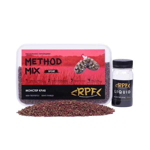Прикормка RPF Метод-Микс 2в1 "Sport" - Монстер краб - 400 г пеллетса Ø2 мм + 50 мл ликвида