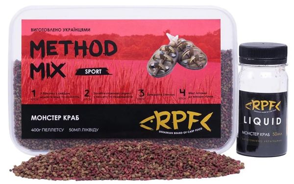 Прикормка RPF Метод-Микс 2в1 "Classic" - Монстер краб - 400 г пеллетса Ø2 мм + 50 мл ликвида