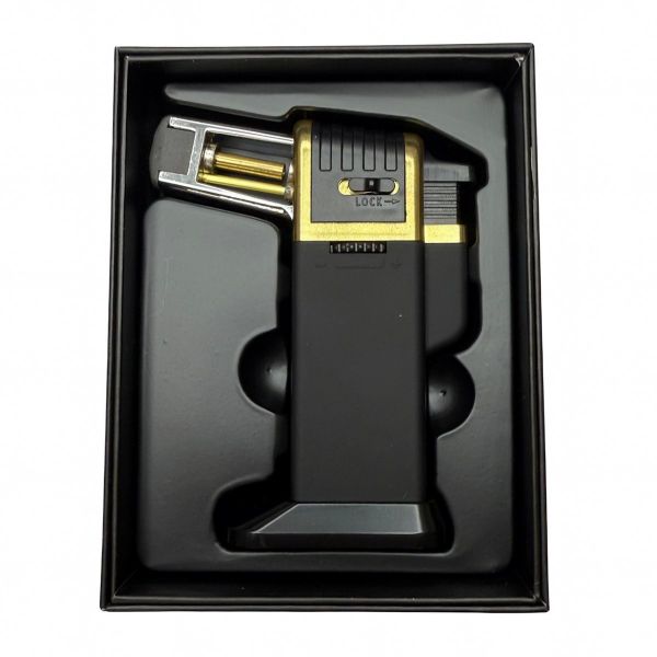 Профессиональная газовая горелка HL-557 - Острое пламя - Автоматическая - С пьезоподжигом - Китай - Черный/Золото