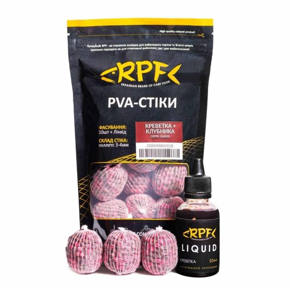 Готовые ПВА-стики RPF "Classic" (10 шт. х 20 г) + Ликвид 50 мл - Креветка+Клубника