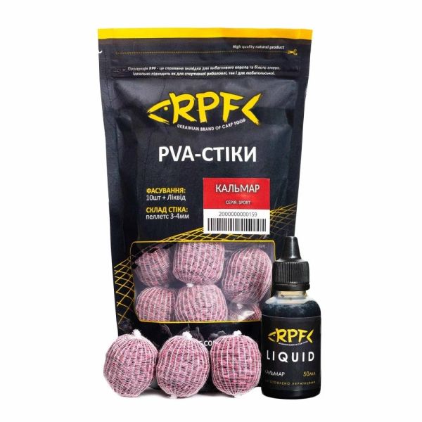 Готові ПВА-стики RPF "Sport" (10 шт. х 20 г) + Ліквід 50 мл - Кальмар