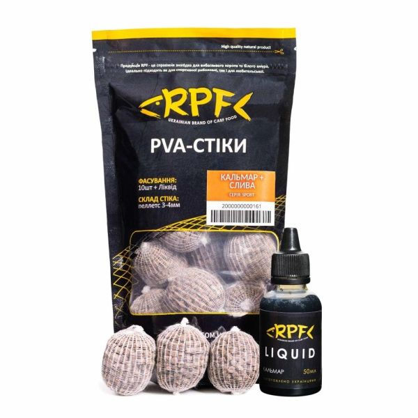 Готові ПВА-стики RPF "Sport" (10 шт. х 20 г) + Ліквід 50 мл - Кальмар+Слива
