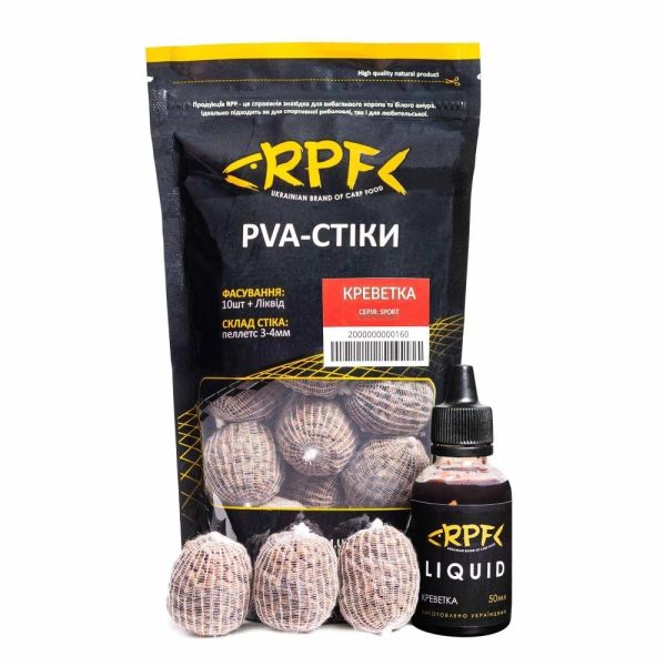 Готовые ПВА-стики RPF "Sport" (10 шт. х 20 г) + Ликвид 50 мл - Креветка