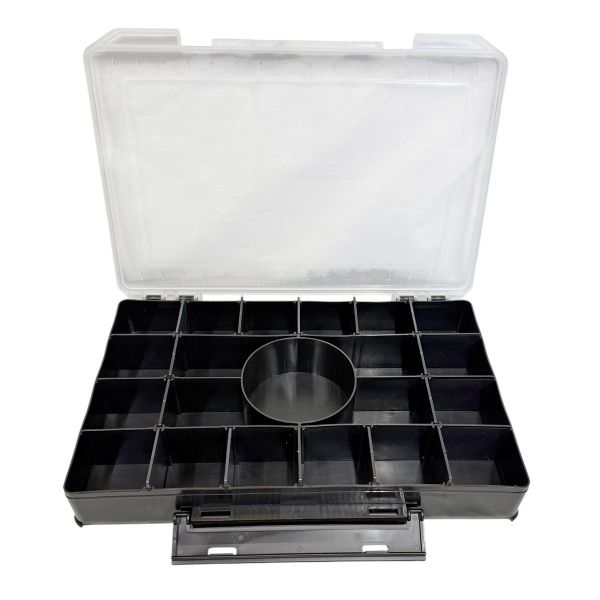 Коробка рибальська для приманок - 21 вічко - 30x20x4.5 см - Одностороння - Чорно-прозорий