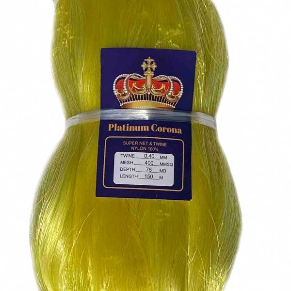 Сетеполотно поріжне Platinum Corona - Рибальська лялька -Жилка  Ø0,40 мм - Жовтий - Висота 75 вічок - Довжина 150 м