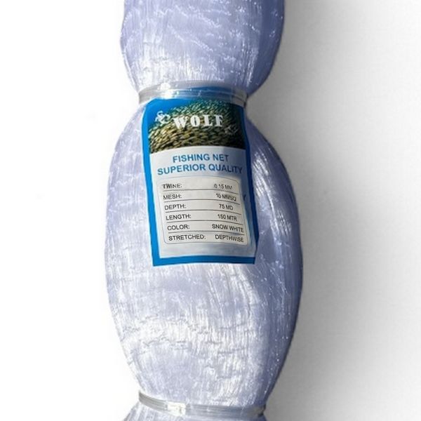 Сетеполотно Wolf - Рыболовная кукла - Леска Ø0,15 мм - Белый ультрафиолет - Высота 75 ячеек - 150 м