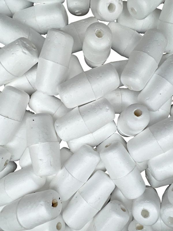 Поплавок для рибальських сіток №4 - Ø25 мм - L 46 мм - Отвір Ø6 мм - Білий