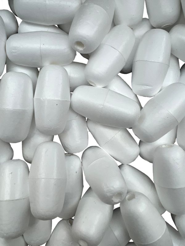 Сетевой поплавок №4-1 - Ø21 мм - L 42 мм - Отверстие Ø5 мм - Белый