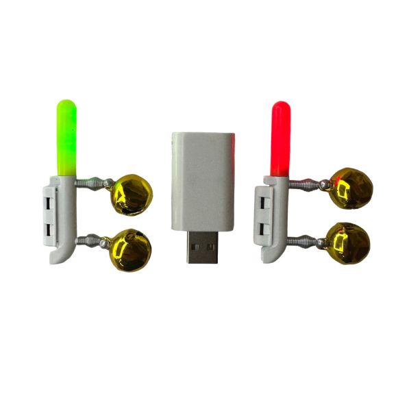 Сигналізатор клювання для фідера - Світлозвуковий - 2 дзвіночки - 6 см - Живлення 2 батарейки + USB зарядка - 2 шт/уп