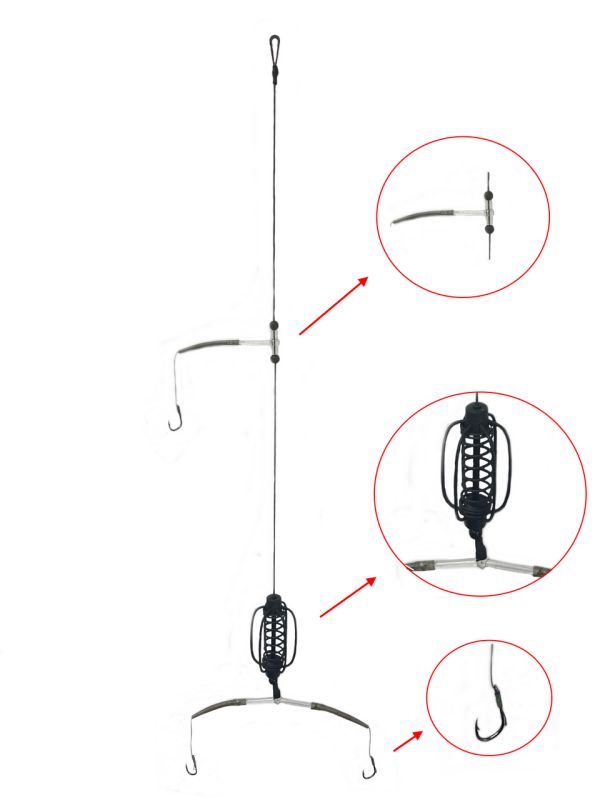Готовая снасть Спутник Карп-Карась - 3 крючка - С отводом и коромыслом - Крашеная - Кормушка Арбуз №4