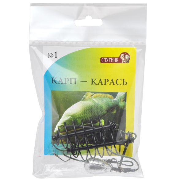 Снасть коропова Супутник Карп-Карась №1 - Годівниця пружина 2 шт. - 2 гачки - 30 г - Фарбований метал