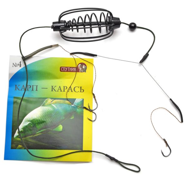 Готовая снасть Спутник Карп-Карась - 3 крючка - С отводом и коромыслом - Крашеная - Кормушка Арбуз №4