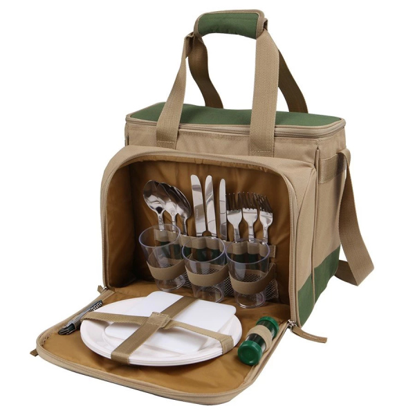 Сумка-холодильник з набором посуду Арктика - На 3 персони - Зелений - 13,5 л