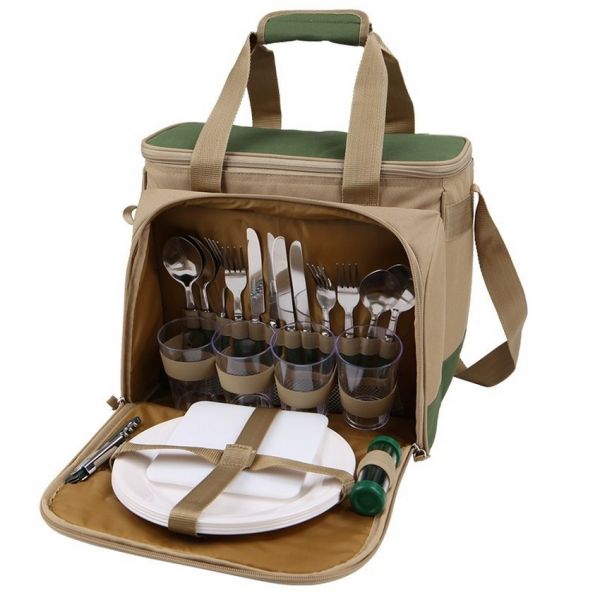 Сумка-холодильник с набором посуды Арктика - 4 персоны - Зеленый - 14 л